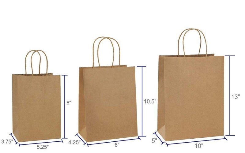 BagDream 75PCS Kraft Paper Bags 5x3x8, 8x4.25x10, 10x5x13 Gift Bags with Handles Bulk for Shopping, Retail, Merchandise, Recyclable Undecorated, Multi-Use Paper Sack - Image 2
